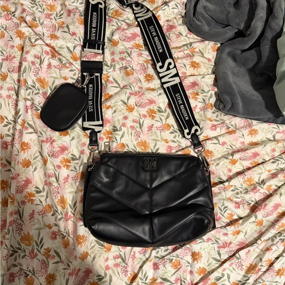 Steve Madden Black Crossbody Bag with Logo Strap